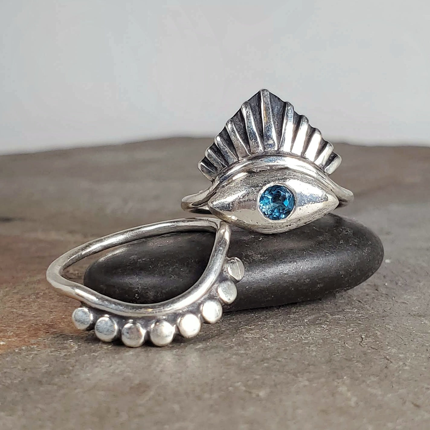 Blue Topaz Evil Eye Ring