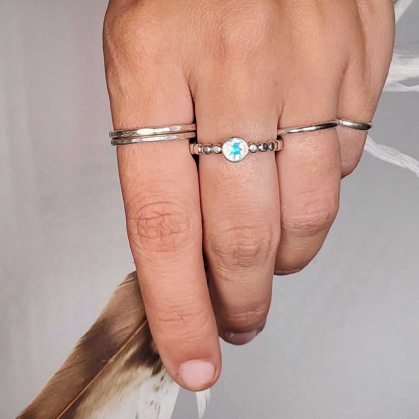 Rainbow Moonstone Beaded Ring